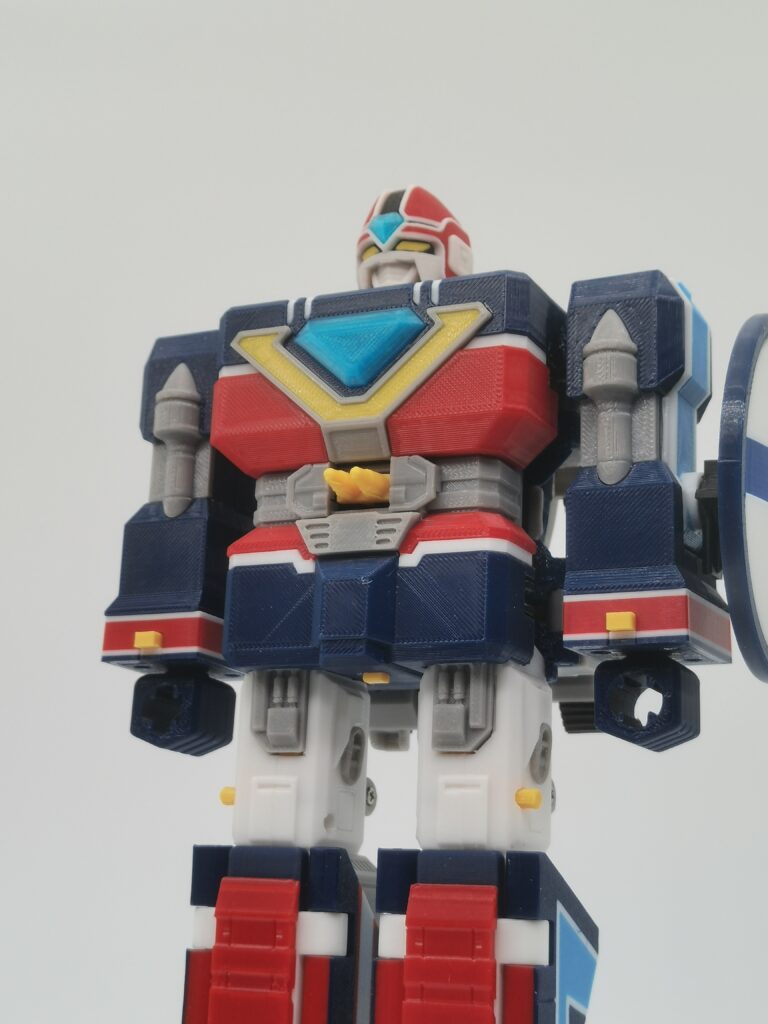 Close-up of 3D-printed Flashman Flash King robot details