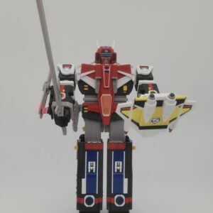 3D-printed Maskman Great Five robot with sword and shield
