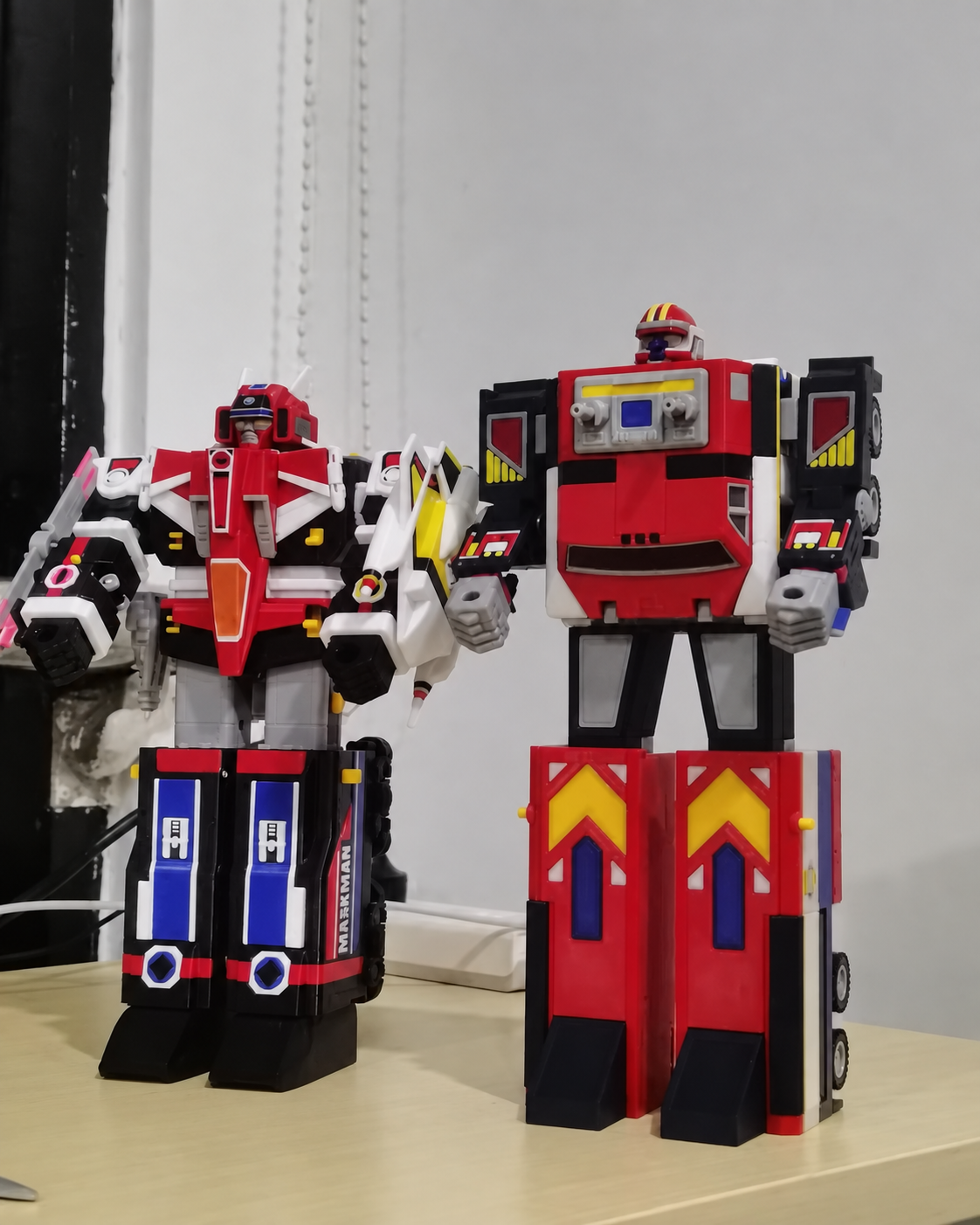Galaxy Robo and Great Five Maskman robot figures side by side